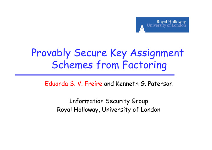 provably secure key assignment schemes from factoring