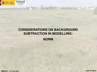 CONSIDERATIONS ON BACKGROUND  SUBTRACTION IN MODELLING:  NORM  Juan C. Mora EMRAS II  4-7 oct