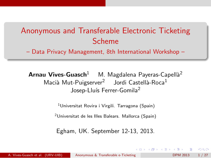 anonymous and transferable electronic ticketing scheme