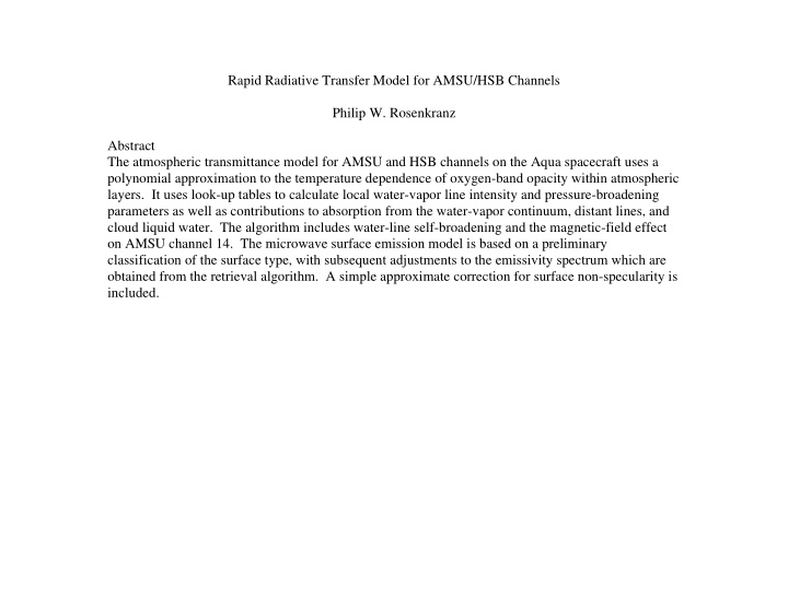 rapid radiative transfer model for amsu hsb channels