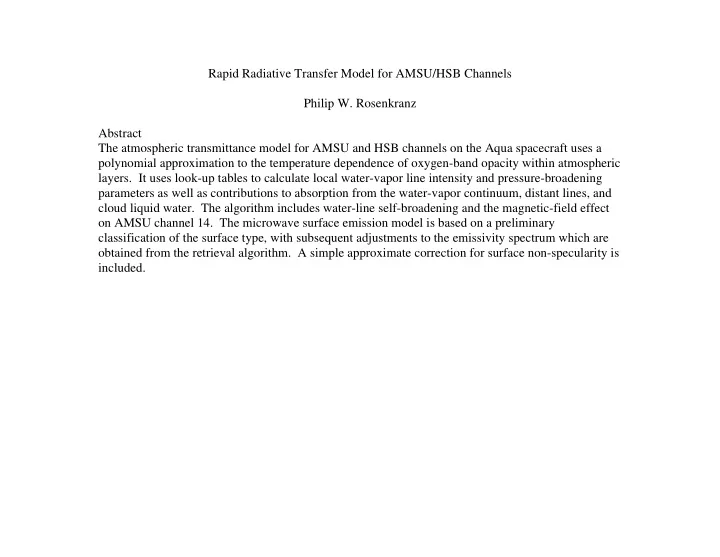 rapid radiative transfer model for amsu hsb channels