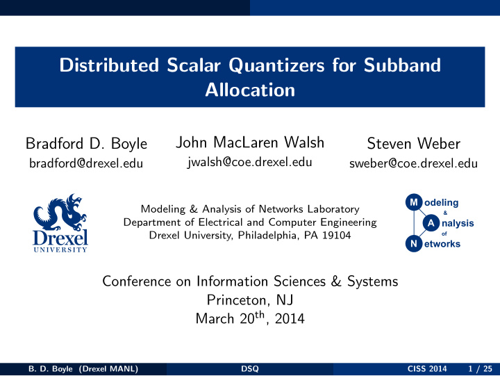 distributed scalar quantizers for subband allocation