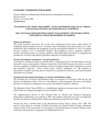 ECONOMIC COMMISSION FOR EUROPE  Group of Experts on Monitoring of Radioactively Contaminated Scrap
