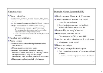 Name service  Domain Name System (DNS)  Name : identifier  Need a system: Name  IP