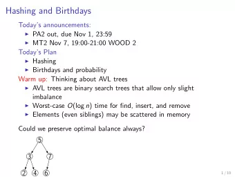 Hashing and Birthdays  Todays announcements:  PA2 out, due Nov 1, 23:59  MT2 Nov 7,