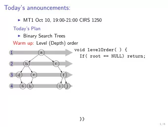 Todays announcements:  MT1 Oct 10, 19:00-21:00 CIRS 1250  Todays Plan  Binary Search