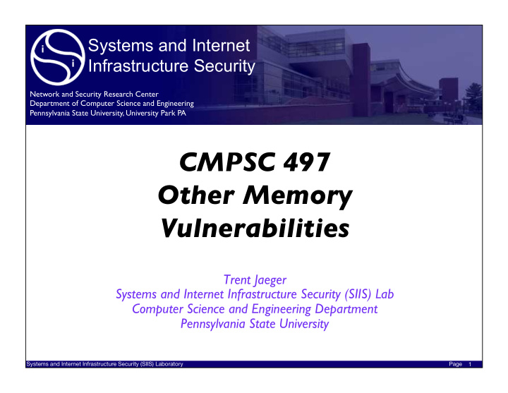 cmpsc 497 other memory vulnerabilities