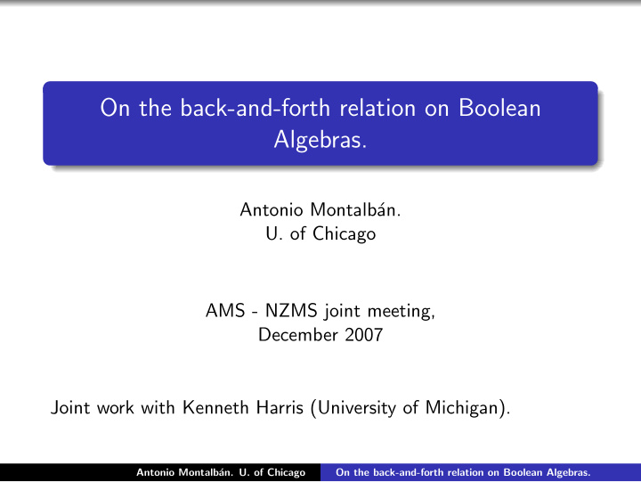 on the back and forth relation on boolean algebras