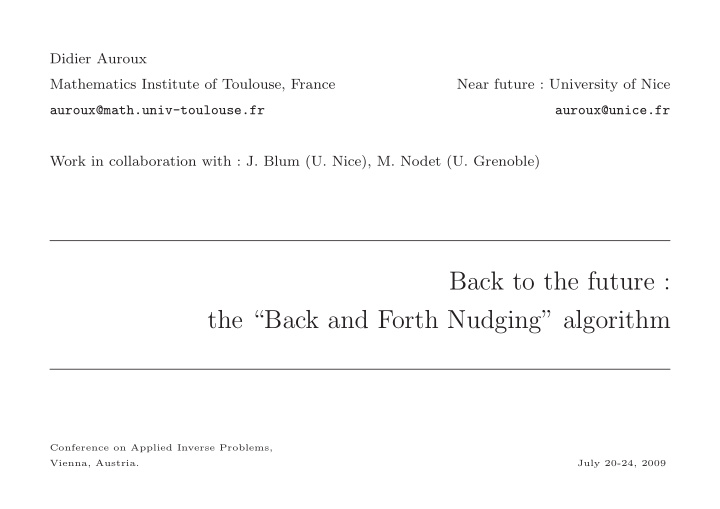 back to the future the back and forth nudging algorithm
