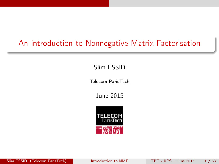 an introduction to nonnegative matrix factorisation