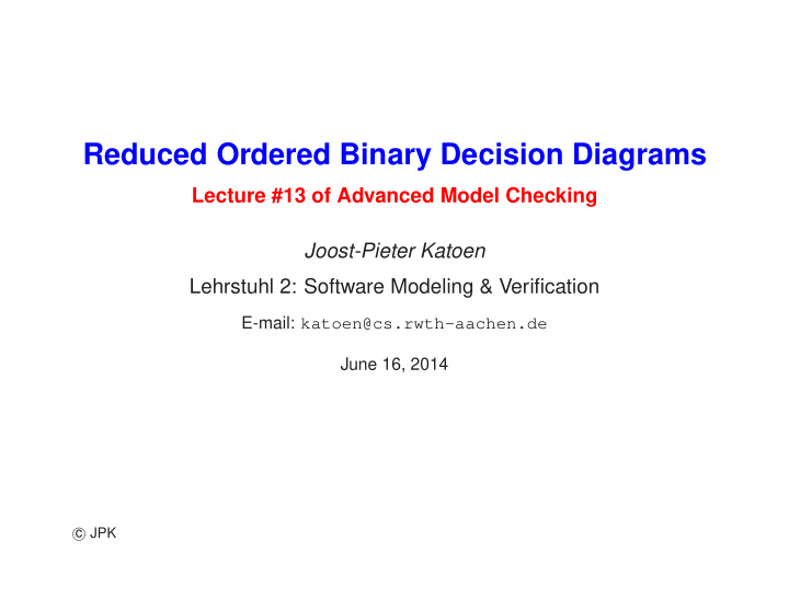 reduced ordered binary decision diagrams