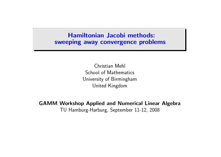 hamiltonian jacobi methods sweeping away convergence