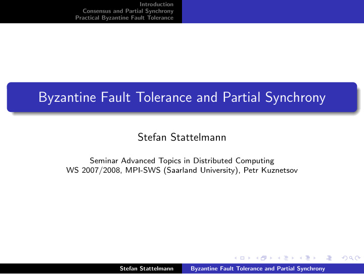 byzantine fault tolerance and partial synchrony