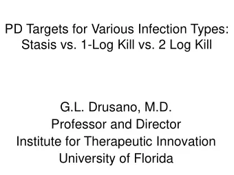 PD Targets for Various Infection Types:  Stasis vs. 1-Log Kill vs. 2 Log Kill  G.L. Drusano, M.D.