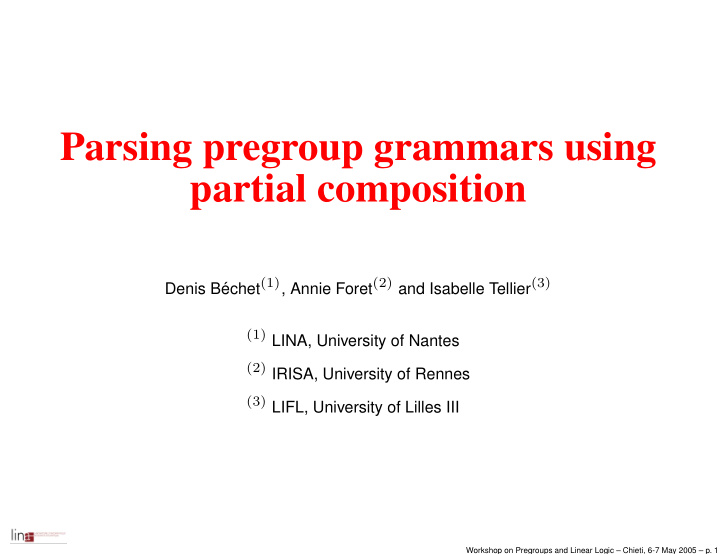 parsing pregroup grammars using partial composition