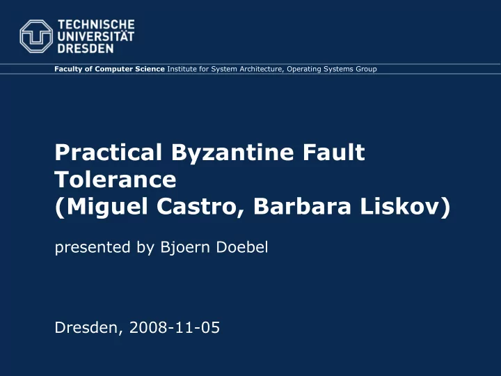 practical byzantine fault tolerance miguel castro barbara