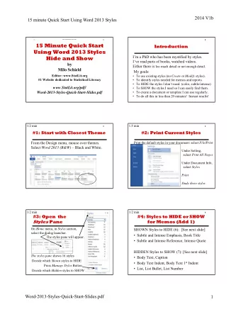 15 Minute Quick Start  Introduction  Using Word 2013 Styles  Im a PhD who has been mystified by
