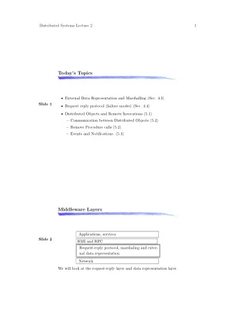 Todays Topics  External Data Representation and Marshalling (Sec. 4.3)  Slide 1  Request