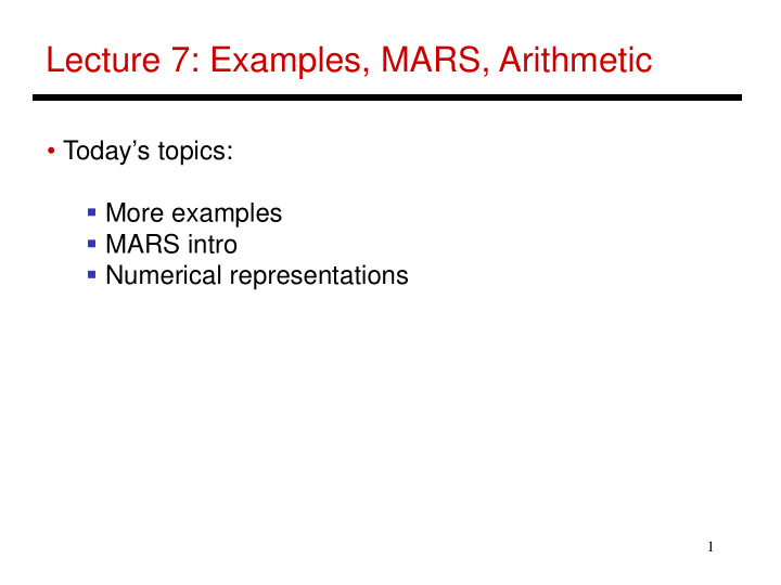lecture 7 examples mars arithmetic