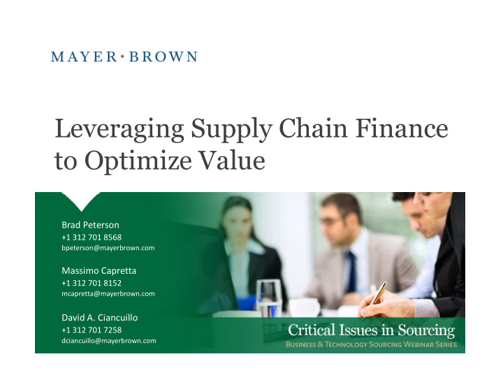 leveraging supply chain finance to optimize value