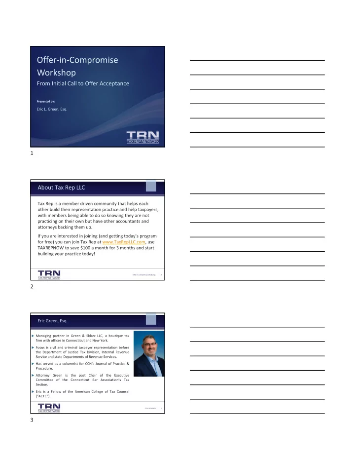offer in compromise workshop