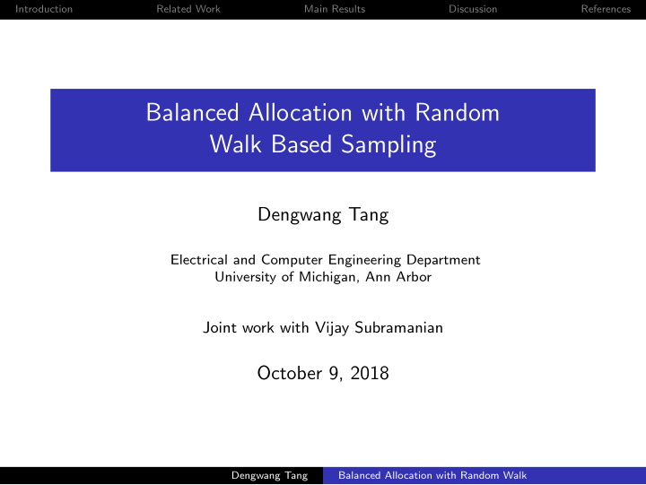 balanced allocation with random walk based sampling