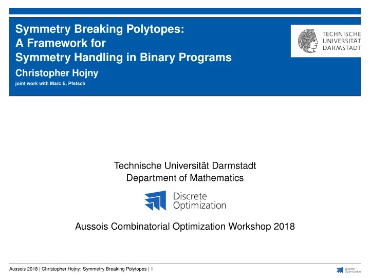 symmetry breaking polytopes a framework for symmetry
