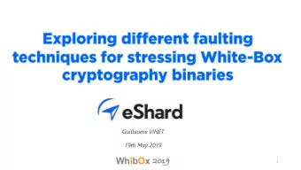 Guillaume VINET  19th May 2019  1  stress WBC-based solutions,  challenging practical realisation,