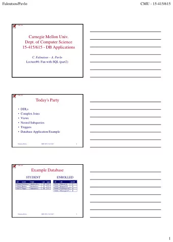 Carnegie Mellon Univ.  Dept. of Computer Science  15-415/615 - DB Applications C. Faloutsos  A.