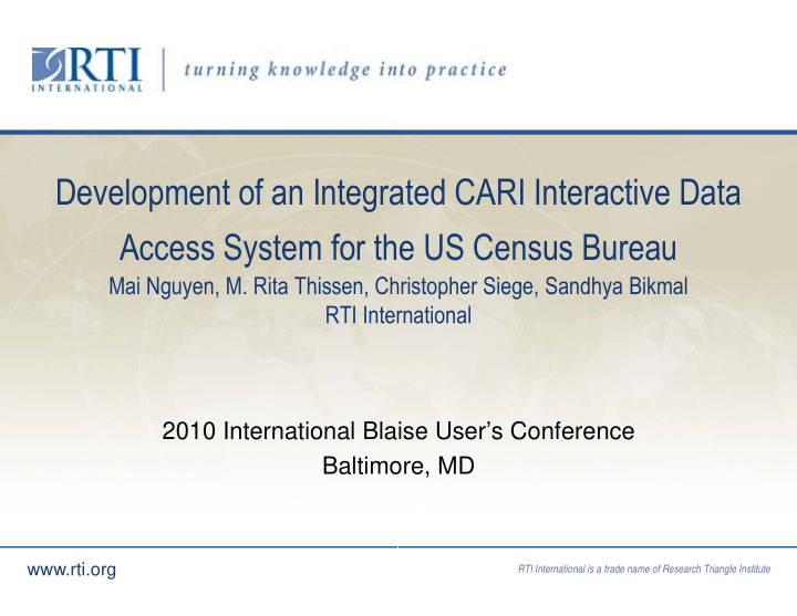 development of an integra ated cari interactive data
