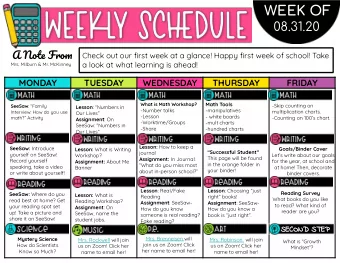 WEEK OF  08.31.20  A Note From  Check out our first week at a glance! Happy first week of school!