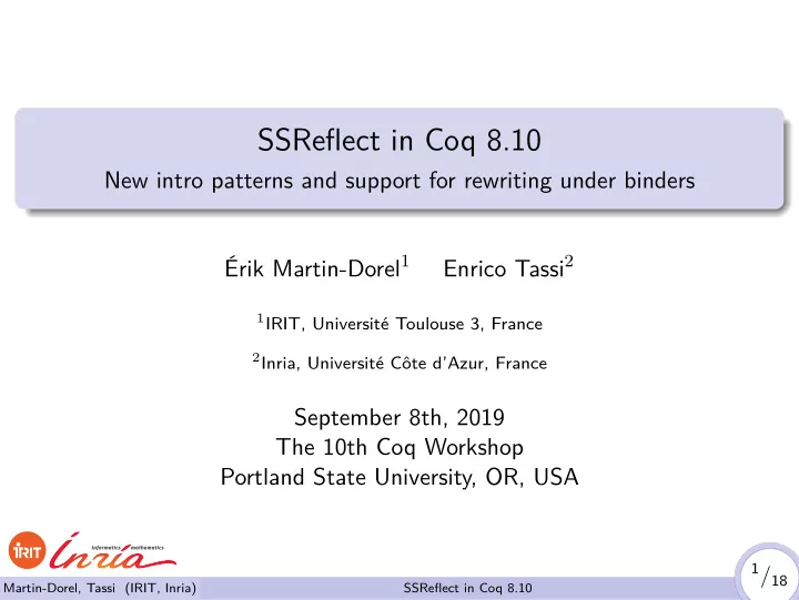 ssreflect in coq 8 10