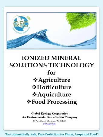 Aquiculture  Food Processing  Global Ecology Corporation An Environmental Remediation