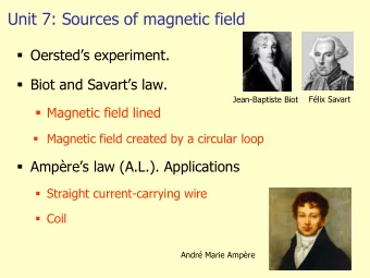 Unit 7: Sources of magnetic field  Oersteds experiment.  Biot and Savarts law.