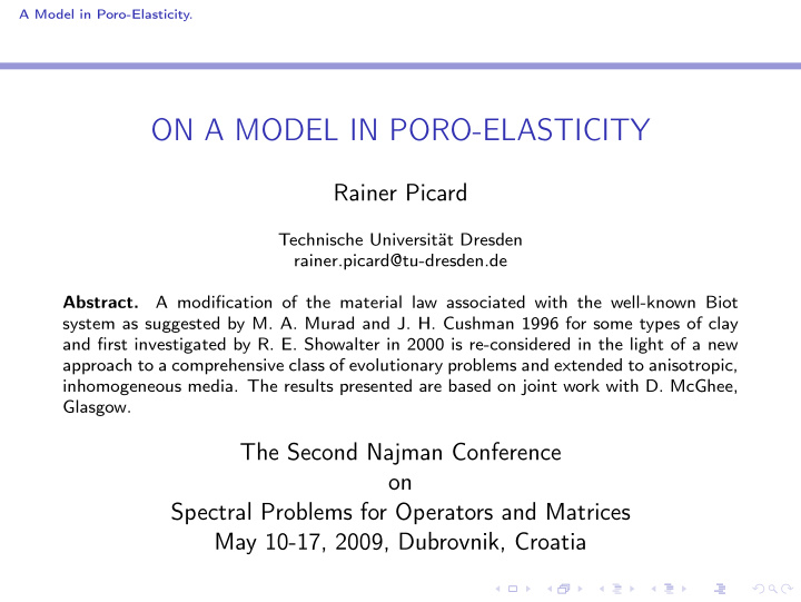 on a model in poro elasticity
