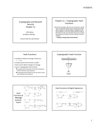 Chapter 11  Cryptographic Hash Cryptography and Network  Functions  Security Chapter 11 Each of