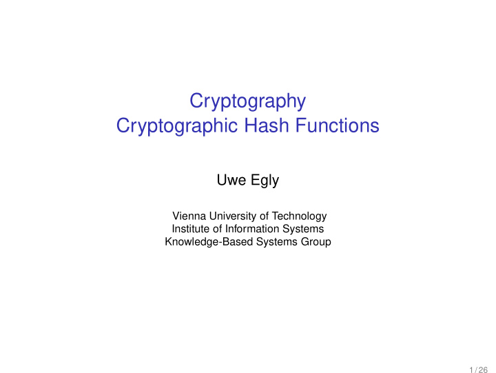 cryptography cryptographic hash functions