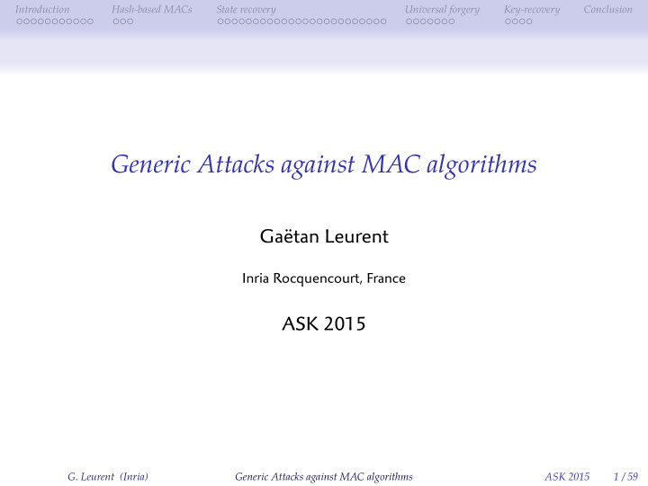 generic attacks against mac algorithms