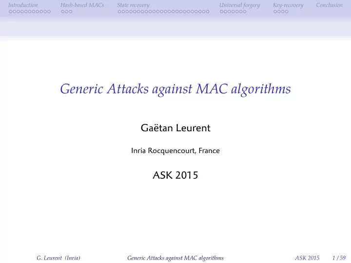 generic attacks against mac algorithms