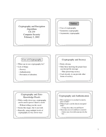 Outline  Cryptography and Encryption   Uses of cryptography  Algorithms   Symmetric