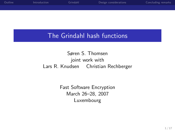 the grindahl hash functions