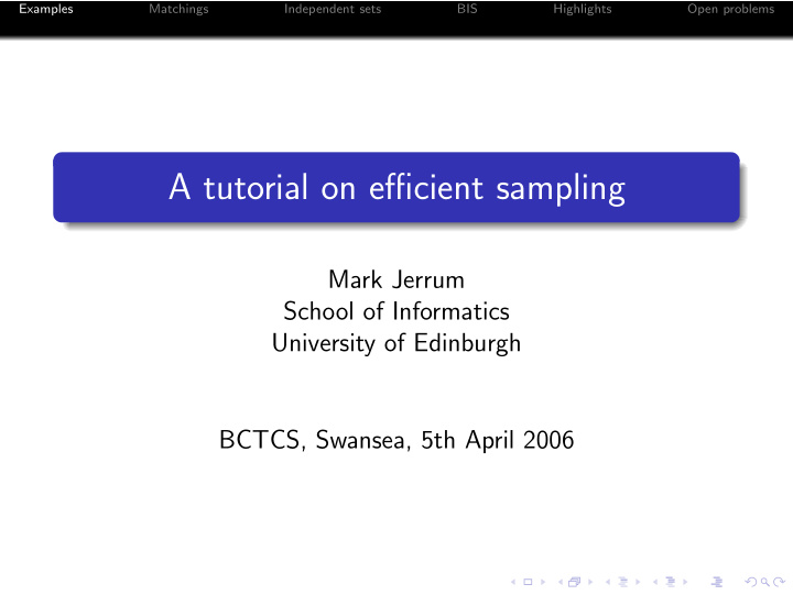 a tutorial on efficient sampling