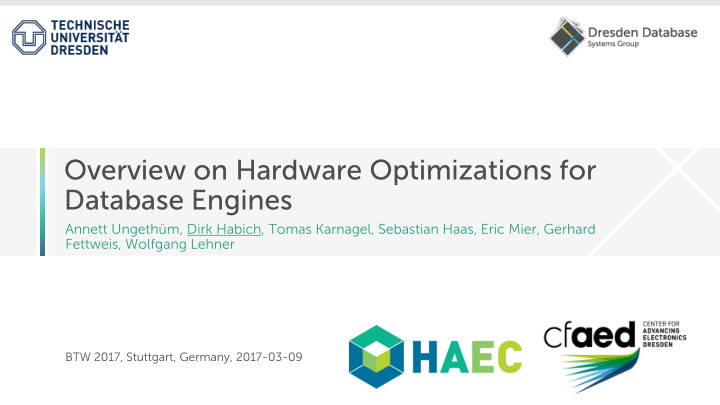 overview on hardware optimizations for database engines