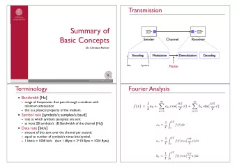 Summary of  Basic Concepts  Sender  Channel  Receiver  Dr. Christian Rohner  Encoding  Modulation