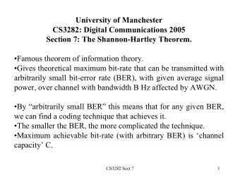 University of Manchester  CS3282: Digital Communications 2005  Section 7: The Shannon-Hartley