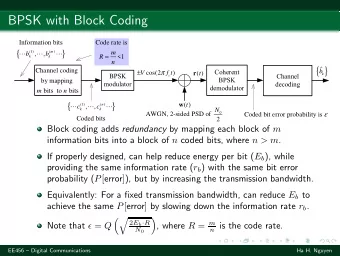 BPSK with Block Coding    Code rate is  {  }  m  b