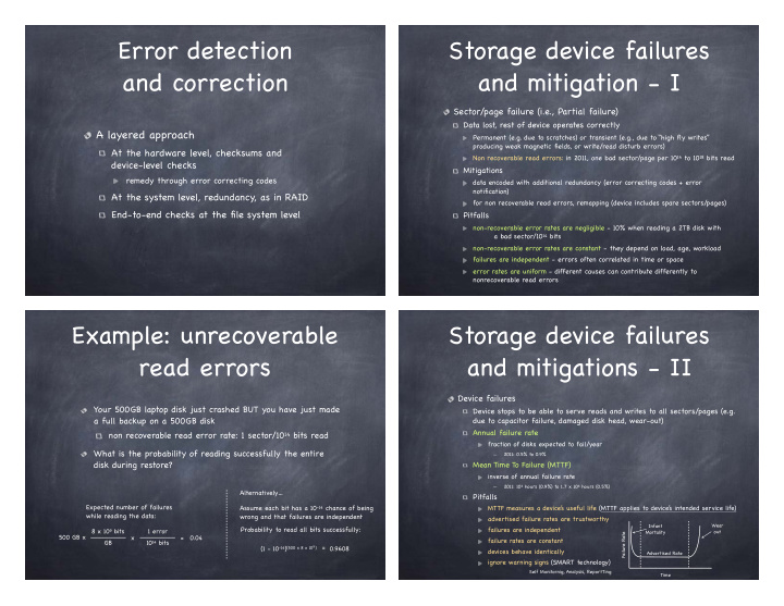 error detection storage device failures and correction