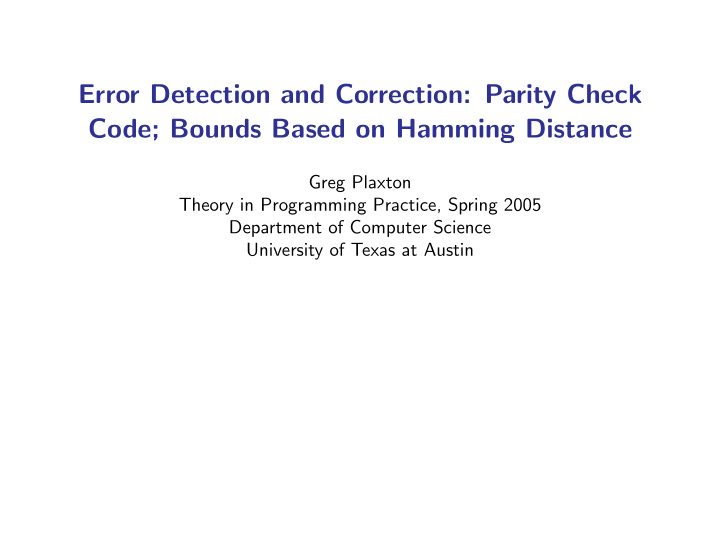 error detection and correction parity check code bounds