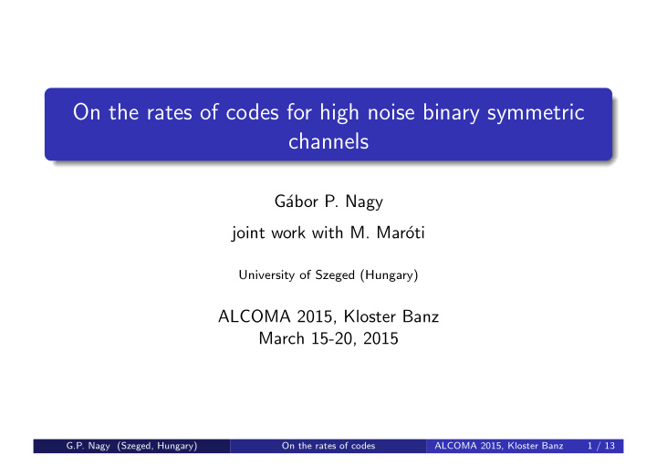on the rates of codes for high noise binary symmetric