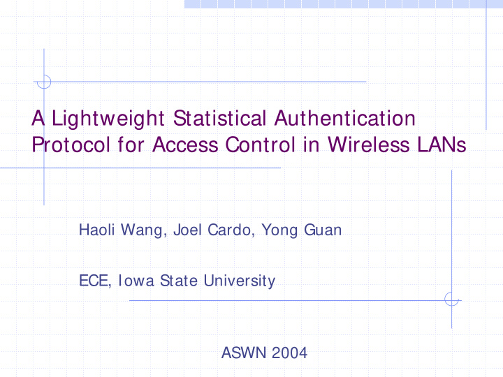 a lightweight statistical authentication protocol for